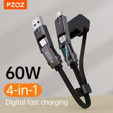 4 in 1 140W PD USB C Cable Digital Display Fast Charging For iPhone